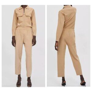 Zara Knit Camel Beige wide Leg Jumpsuit S